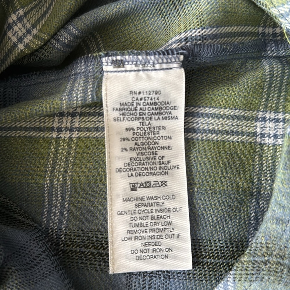 TRUE RELIGION HS Brushed Flannel Womens Button Up Long Sleeve Iris Green Blue XS - Picture 9 of 9